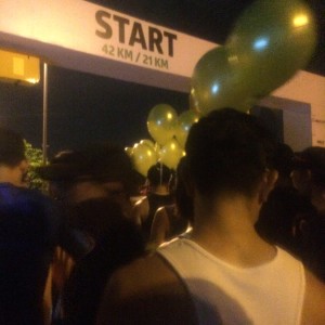 At the start line. Making sure that you get to the start line early is important too 