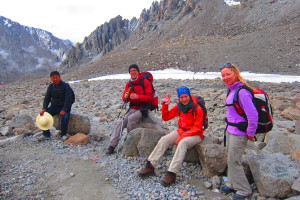 Our team taking a break (L to R): Tashi , Johannes, Tanya and Elena