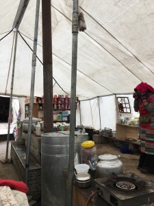 Inside the tentage for resting